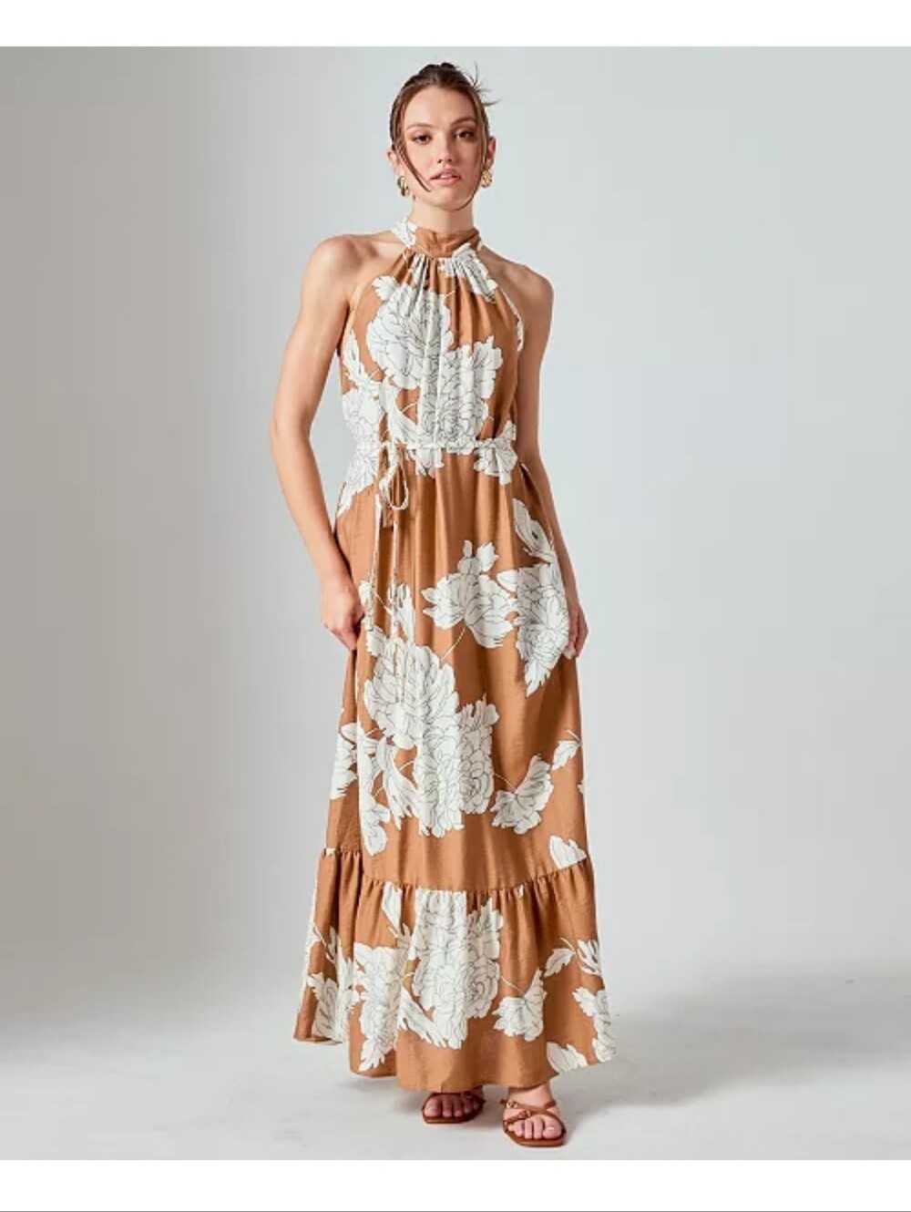 English Factory NWT Brown Floral Maxi Dress Size L Rayon Blend Cottagecore
